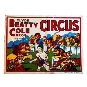 Vintage Clyde Beatty Cole Bros Circus Poster-Enquirer Printing Co-Lion Tamer 50s